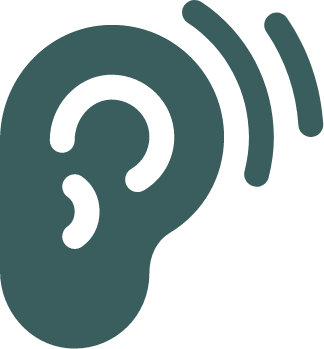 A teal illustration of an impaired hearing icon.